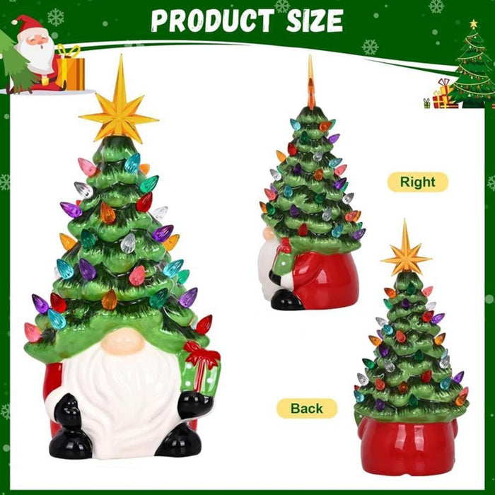 Lighted Christmas Gnomes Decorations, 8 Inch Faceless Old Man Ceramic Christmas Tree, Small Mini Prelit Xmas Holiday Decor for Tabletop Home Room Table Fireplace Office