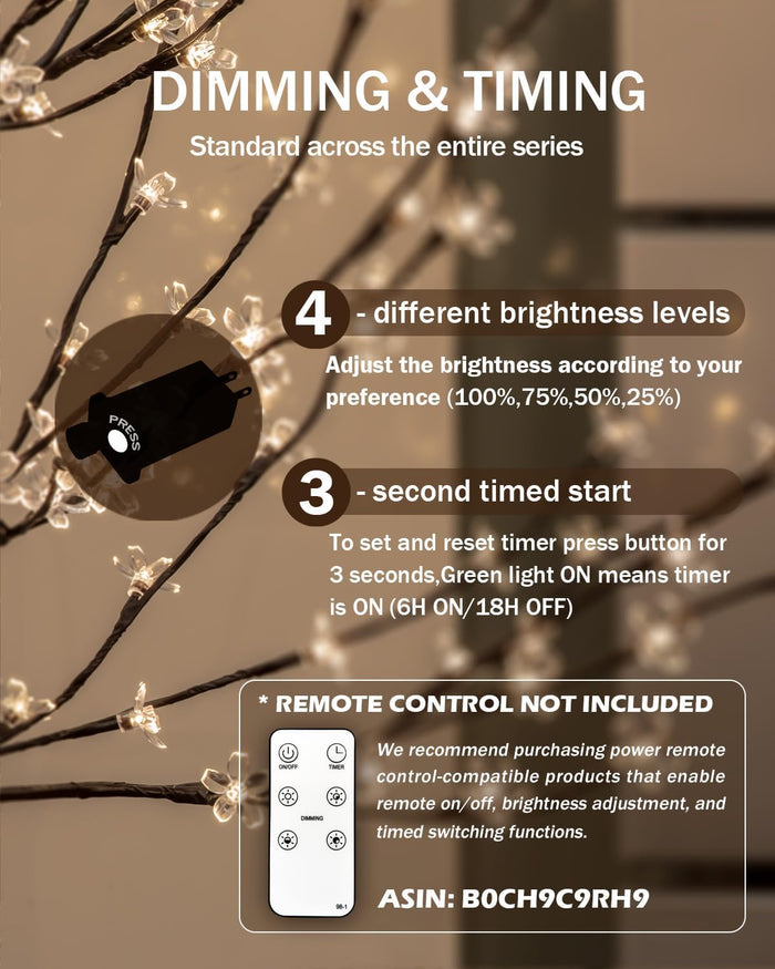 Lighted Cherry Blossom Tree Set 4Ft, 5Ft and 6Ft with 144/184/240 Warm White LED Lights for Holiday Decor - Dimmable, UL Certified, Waterproof - Ideal for Indoor and Outdoor Decoration