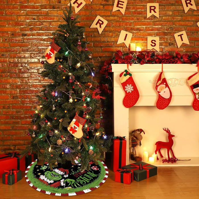 Christmas Tree Skirt 36 Inch Green Funny Trimmed Tree Skirt Christmas Decorations Tree Mat Merry Christmas Party Home Decor
