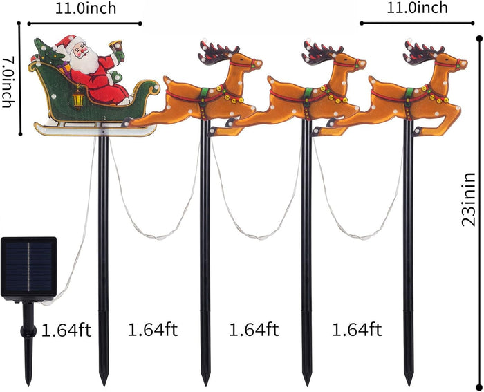 Solar Christmas Decorations with Led Lights, Solar Landscape Pathway Stakes Lights, Outdoor Christmas Decor for Garden, Yard, Porch (Reindeer & Santa)