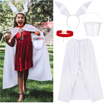 Halloween Adult Costume for Women 2024 with Headband Collar White Cloak and Bucket Halloween Cosplay Costumes Suit for Women Men Teenager Cosplay Party