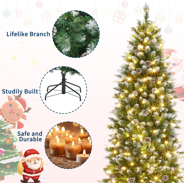 Pencil Christmas Tree,6Ft Artificial Pre-Lit Christmas Tree, Xmas Tree with Metal Stand, Artificial Tree for Home Party Office Holiday Decoration