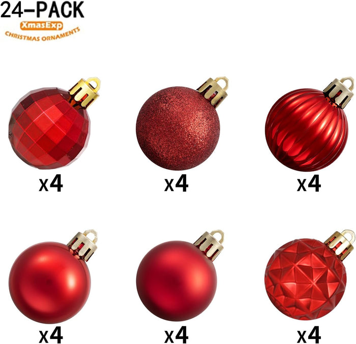 24Ct Christmas Ball Ornaments Shatterproof Christmas Ornaments Set Decorations for Xmas Tree Balls 40Mm/1.57" (1.57'', Red)