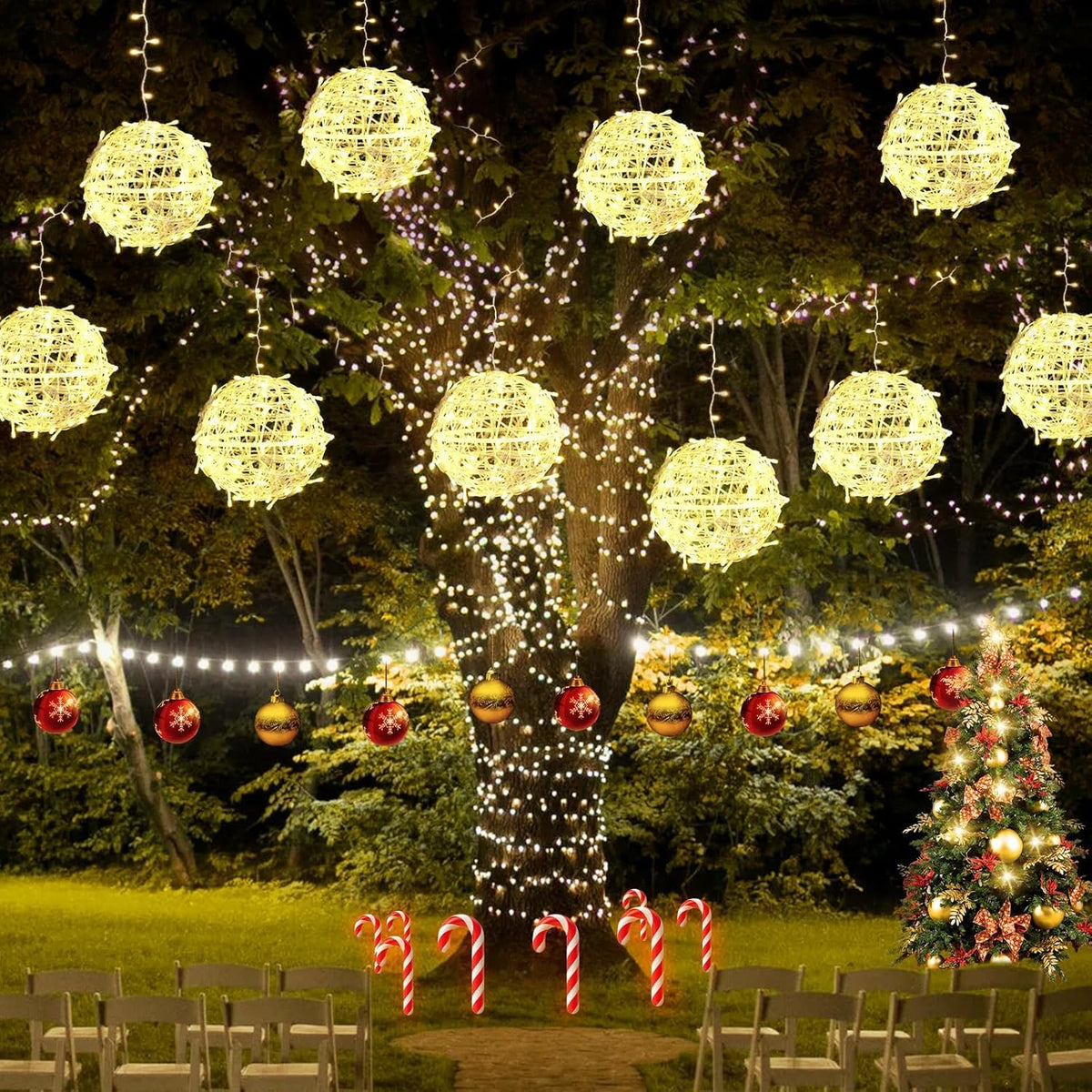 Christmas String Lights Outdoors,4 Pack 7.98" Sphere Ball Tree Garden Globe Lights for Home, Party, Christmas, Porch Patio,Wedding, Garden,Tree Decoration with Memory Function Plug