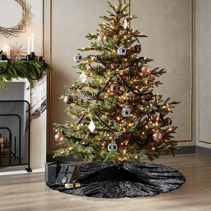 Black Christmas Tree Skirt, 36 Inch Sparkle Sequin Mat for 6Ft Tree Halloween Xmas Party Decor