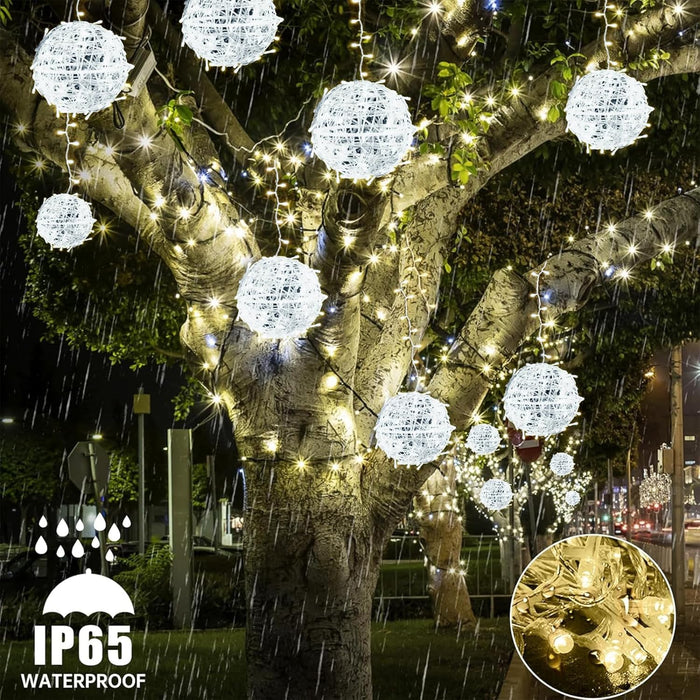 Outdoor Christmas Balls Lights 4 Pack 7.87" Hanging Tree Garden Sphere Lights Waterproof Glow Globe Lights with Memory Function Plug for Party Wedding Yard Garden Porch Patio Decoration-Cool White