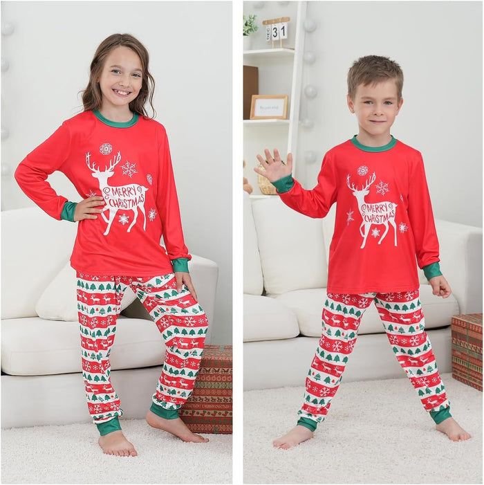 Family Matching Christmas Pajamas Set, Cute Elk Sleepwear for Boys Girls Dad Mum