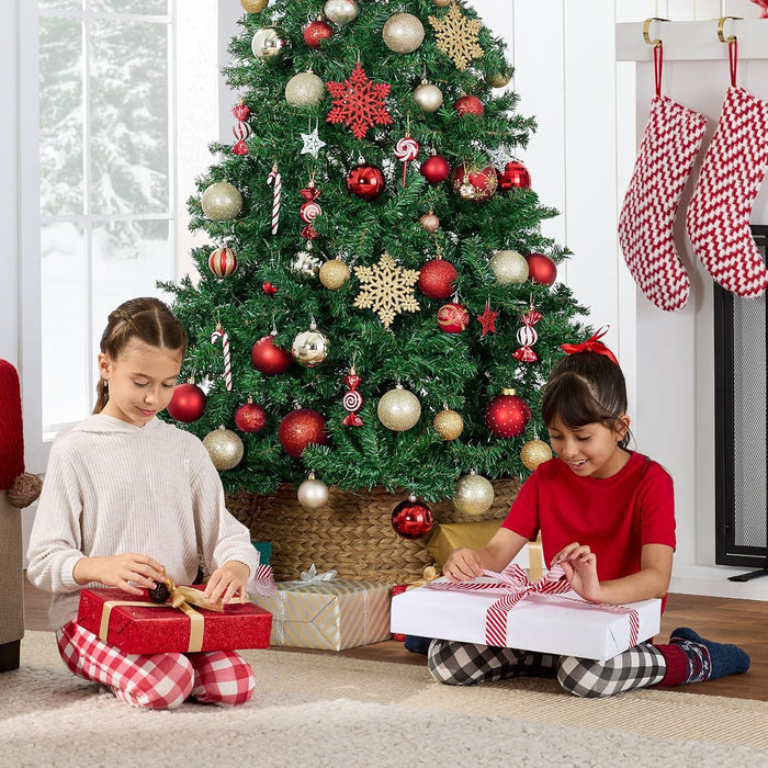 Artificial Christmas Tree, 6Ft Premium Unlit Hinged Design, Dense Branches Realistic Holiday Décor​ W/Easy Assembly, Base