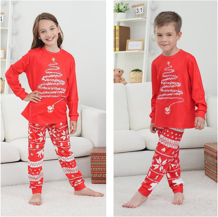 Family Matching Christmas Pajamas Set, Cute Elk Sleepwear for Boys Girls Dad Mum