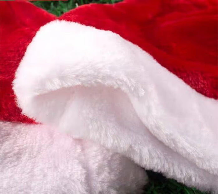 12 Pack Plush Santa Christmas Hats for Kids Children Teenagers & Adults Small Head, Red Plush Xmas Hats with White Cuffs for Christmas Holiday