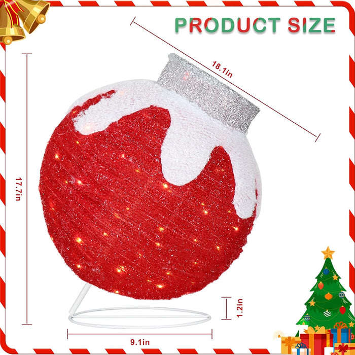 Outdoor Christmas Ornaments, Lighted Pop-Up Outdoor Holiday Ball Decoration with 80 LED Lights, 8 Light Modes, Lighted Collapsible Holiday Decorations for Yard, Home (Red)