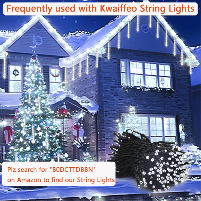 Christmas Lights Outdoor, 24 Tubes(Equivalent to 3 Sets of 8-Tubes) Meteor Shower Light Snow Falling Icicle Lights for Xmas Tree Halloween Decoration Wedding Party Window, UL Plug, White