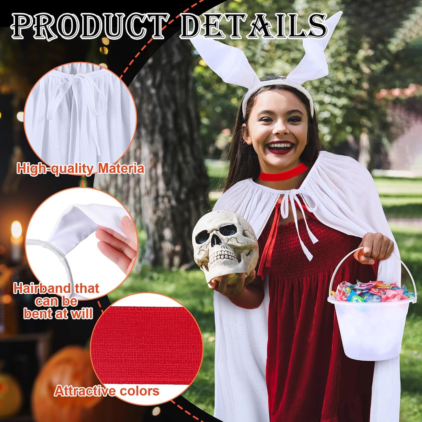 Halloween Adult Costume for Women 2024 with Headband Collar White Cloak and Bucket Halloween Cosplay Costumes Suit for Women Men Teenager Cosplay Party
