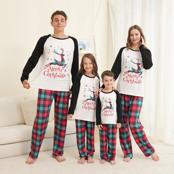 Family Matching Christmas Pajamas Set, Cute Elk Sleepwear for Boys Girls Dad Mum